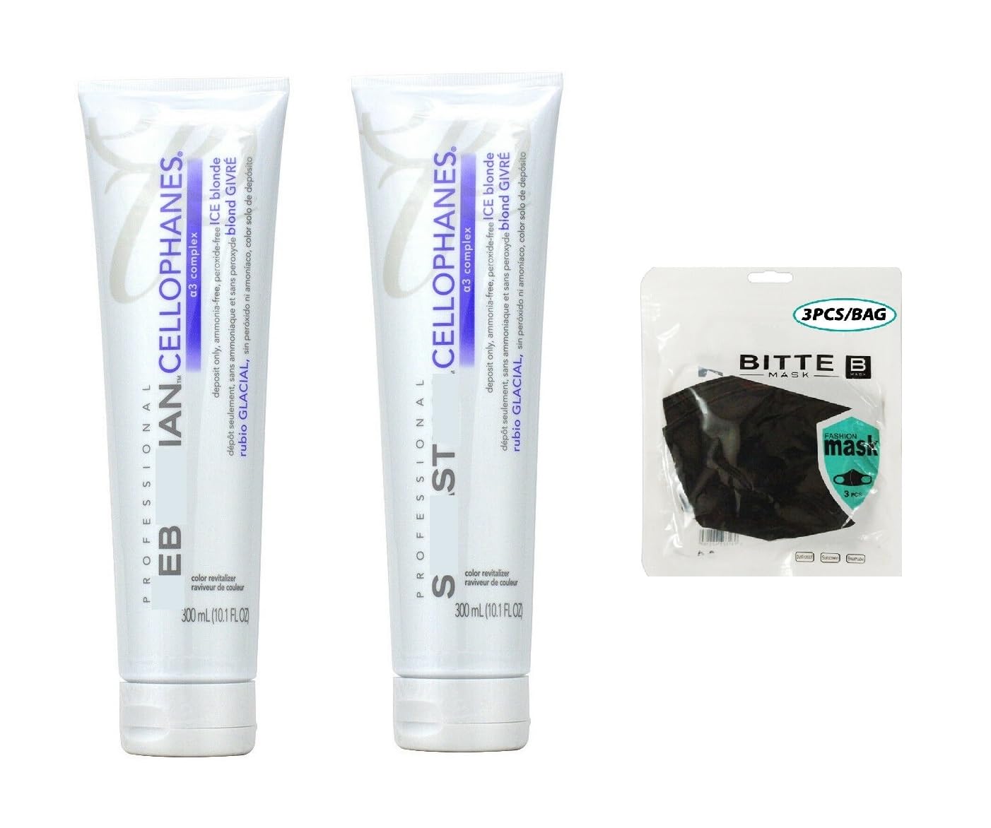 CELLOPHANES Color Ice Blonde, Color Revitalizer with A3 Complex (Ice Blonde - 10.1 oz / 300 ml, 2pack) w/fashion mask