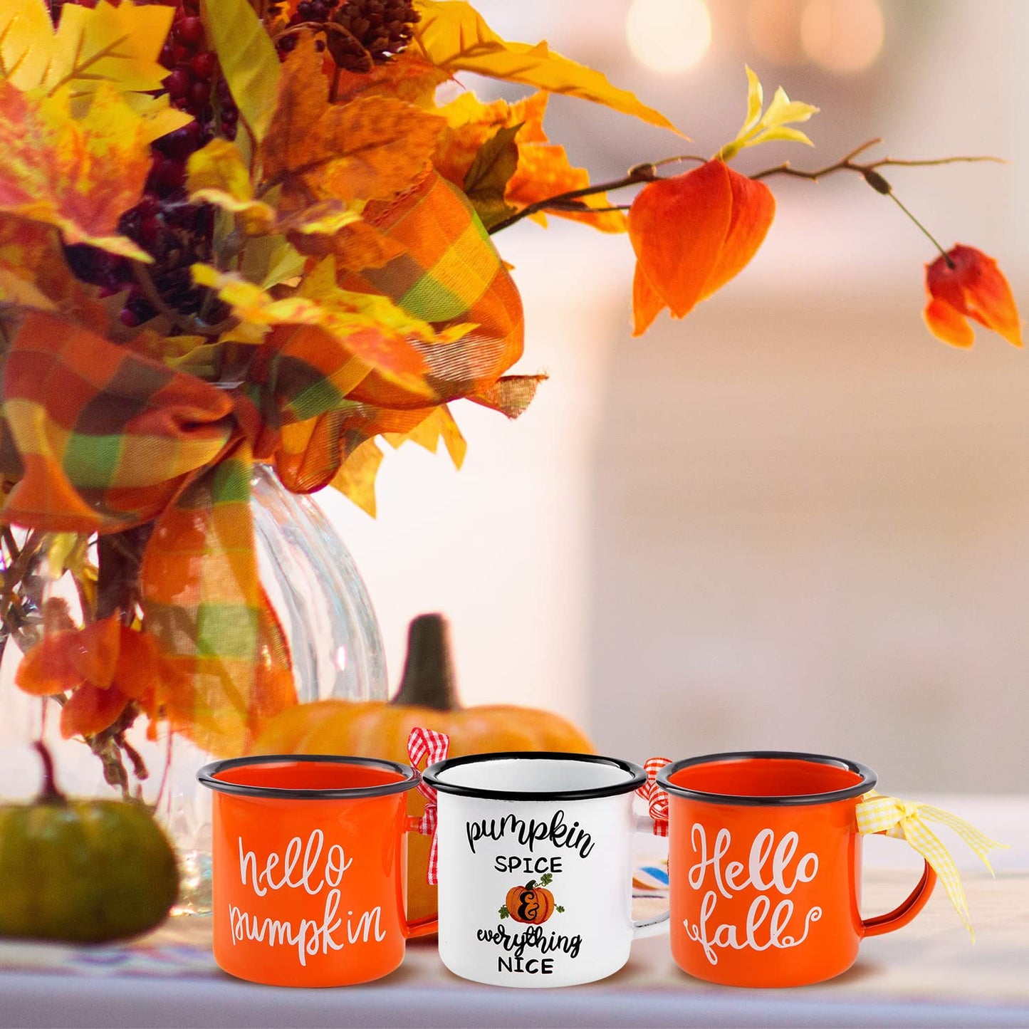 Quera 4 Pcs Fall Thanksgiving Mini Coffee Mug, Pumpkin Mini Coffee Cups for Tiered Tray Decor Autumn Centerpieces, Farmhouse Kitchen Coffee Bar PartyDecorations, Birthday Gift, 240ml