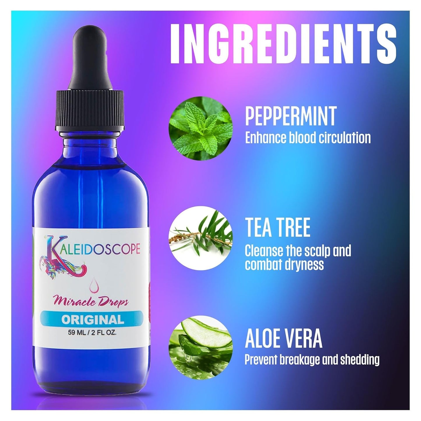 Kaleidoscope Miracle Drops - Quick Absorbing - Fights Dry Scalp - Boosts Hair Growth - 2oz - 2 Pack