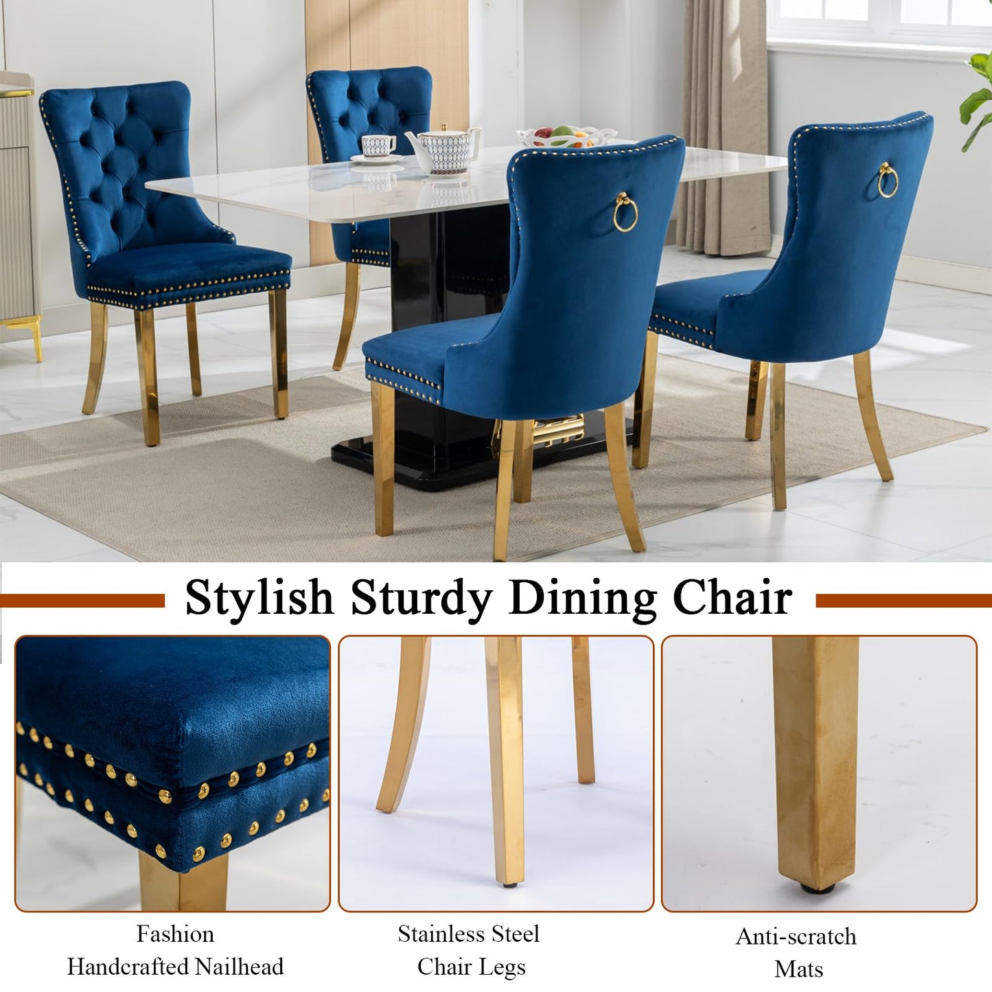 HomVent 70" Faux Marble Dining Table Set for 6, Rectangular Marble Top Kitchen Table Set, Kitchen & Dining Room Sets, Dining Table and Dining Chair