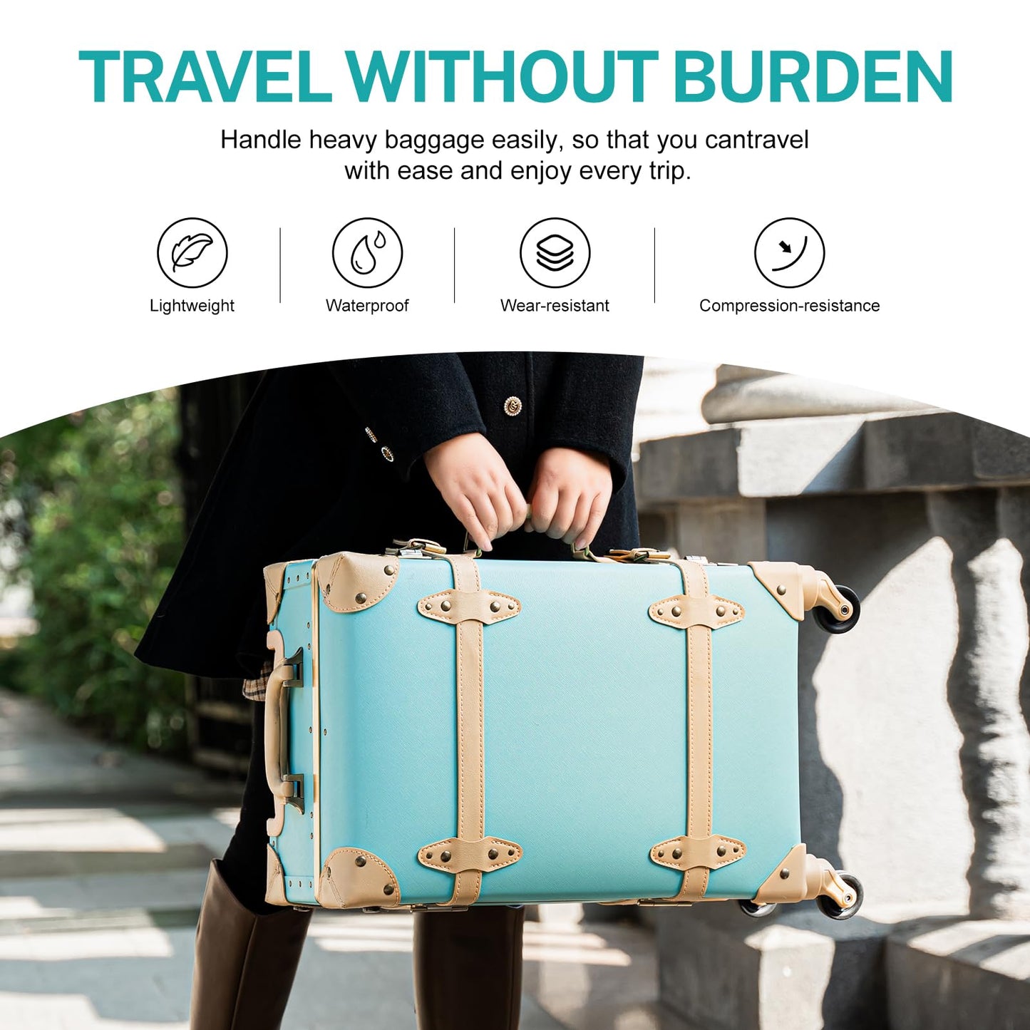 urecity Vintage Luggage Sets of 3 Piece - Hardside Lightweight Spinner Suitcases - Retro Travel Set includes Under Seat Train Case, 26"+20"+12"