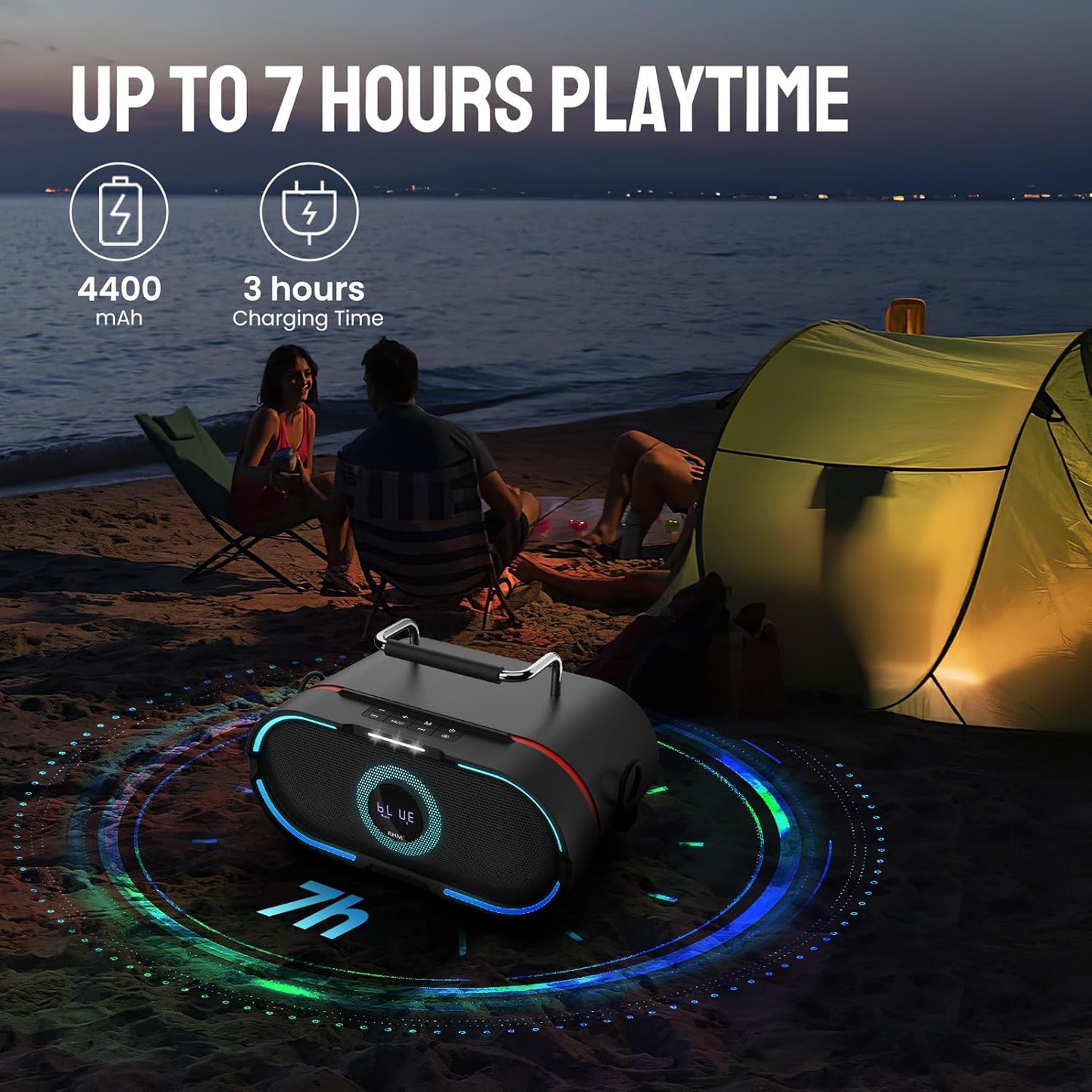 RHM K666PLUS Karaoke Machine with 2 Wireless Mics & LED Lights, Work with TV/Smartphone/Tablet via Bluetooth, 7 Hours Playtime, Support Bluetooth/AUX/USB/PC for Home Party Birthday Outdoor Camping