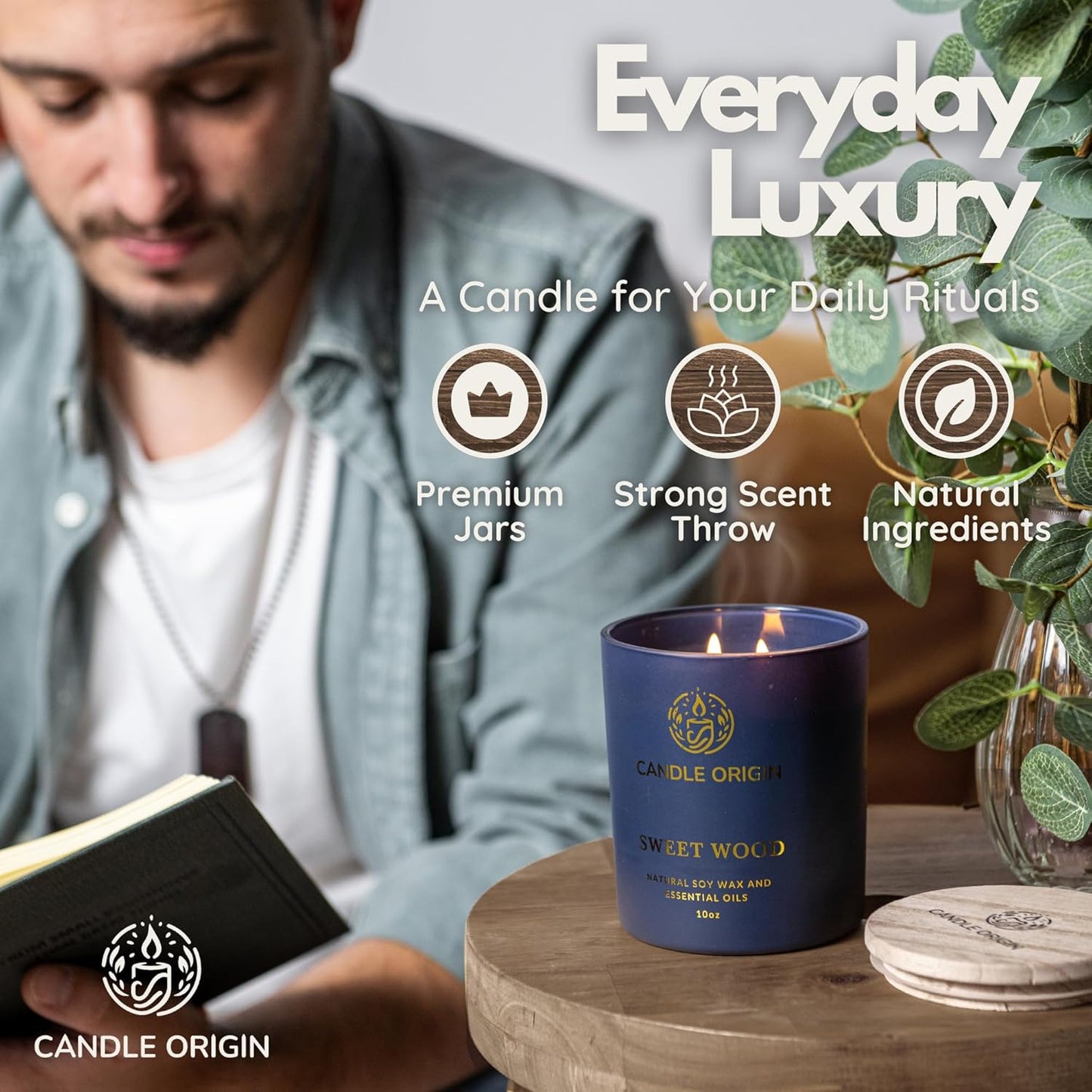 – Set of 3 10oz Each Scented Candles Premium Gift Set for Men – Aromatherapy Candles for Him – Natural Ingredients & Essential Oils – 50+HR Burn Time - Soy Wax - Clean Burning