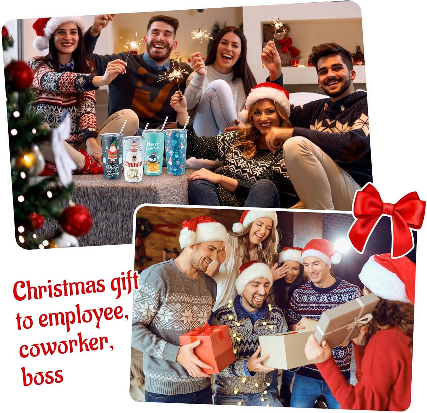 Sliner 12 Pack Christmas Stainless Steel Tumblers 20oz Christmas Insulated Tumbler Bulk with Lids and Straws Straight Double Wall Vacuum Travel Coffee Mug for Cold and Hot Drinks Xmas Party Gift