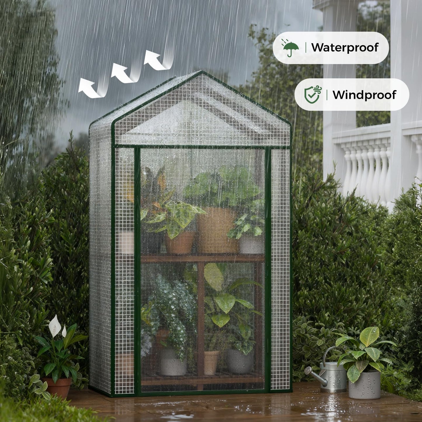 Bamworld 23 x 17 x 54-Inch Mini Greenhouses with Wheels Portable Green House with PE Cover Sturdy Eucalyptus Wood Frame Small Greenhouse for Winter Plant Frost Protection with Sturdy Eucalyptus Frame