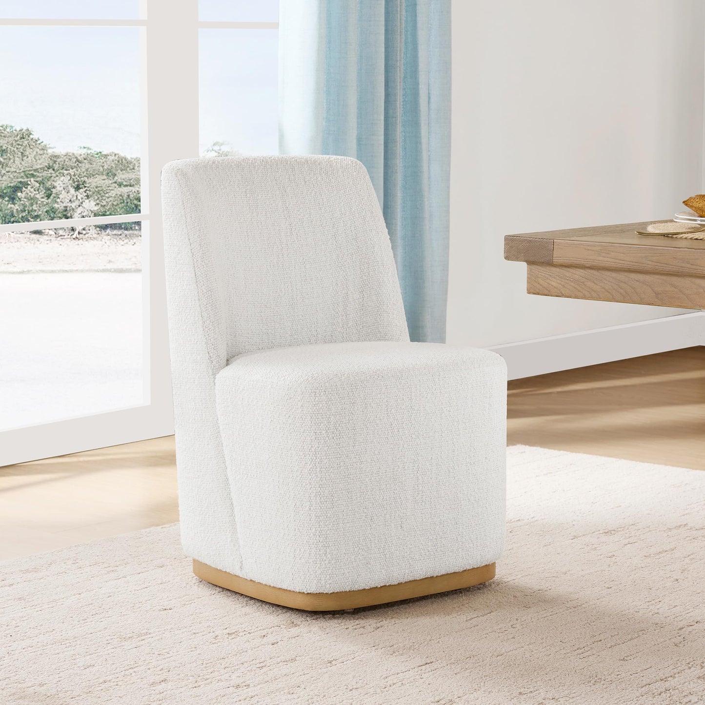 CHITA Upholstered Rolling Dining Chair with Casters Set of 2, Oatmeal | FSC Certified Modern Fabric Dining Chair with Casters, Boucle Dining Chairs for Reading Room Kitchen Dining Room