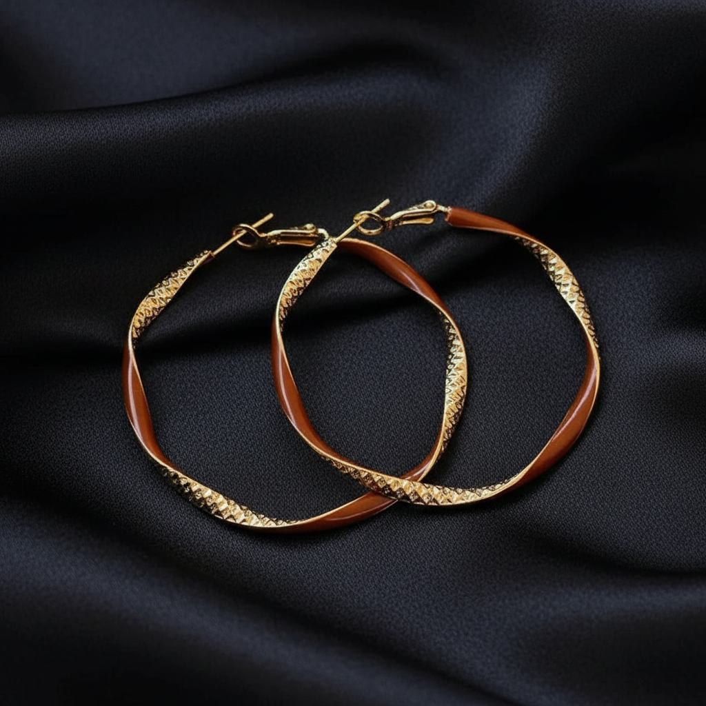 18 Karate Gold - Plated Hoop Earrings with a Red tone Color