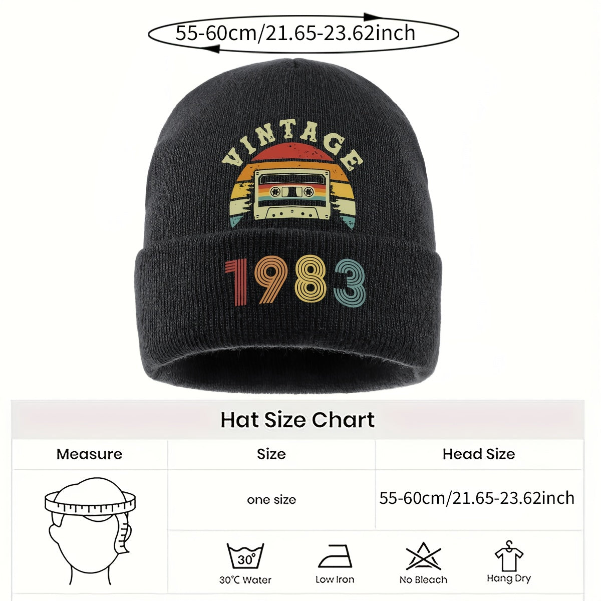 Unisex 1983 Vintage Cassette Beanie Hat with Rainbow Print