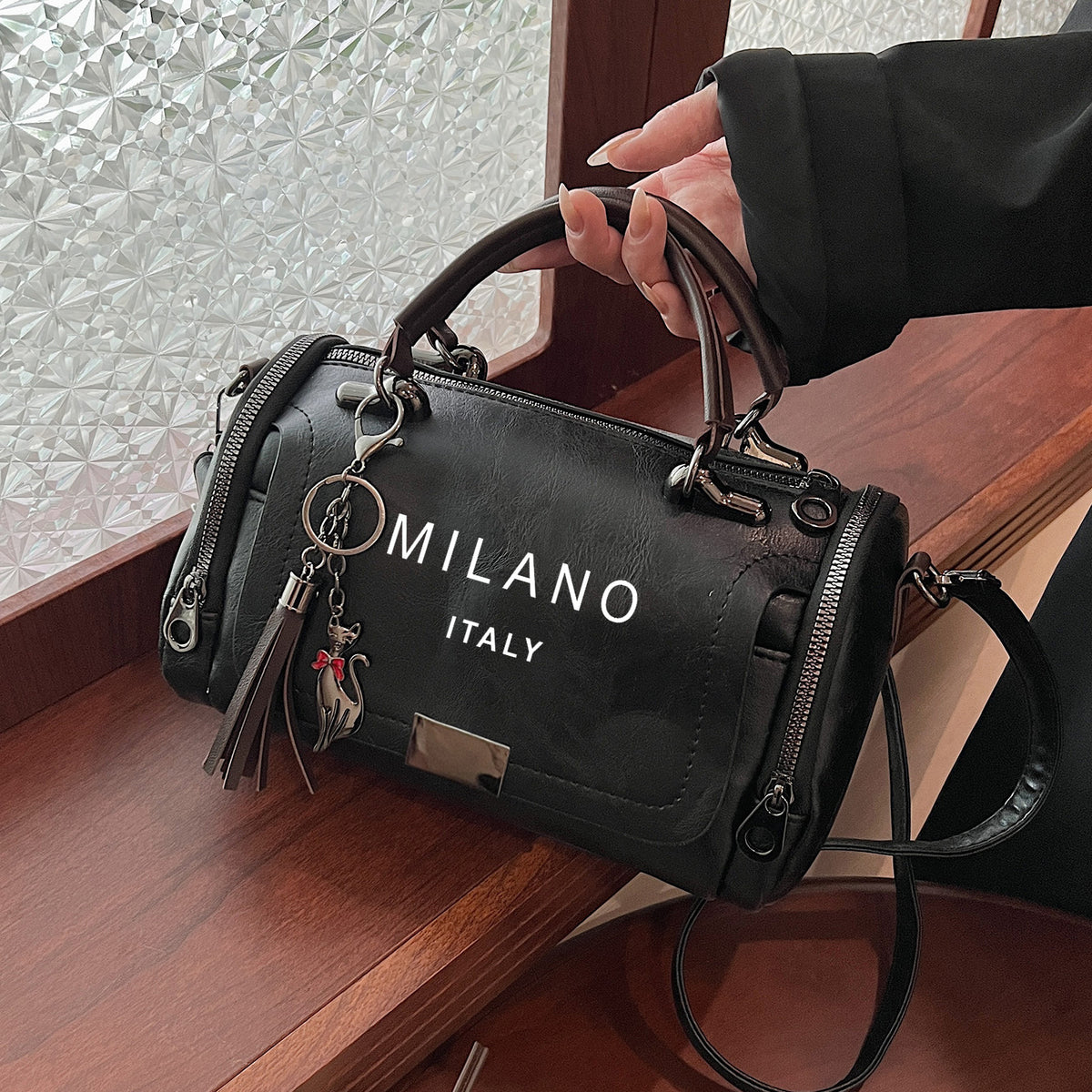 Men's Retro Crossbody Bag with Tassel Charm and Detachable Strap