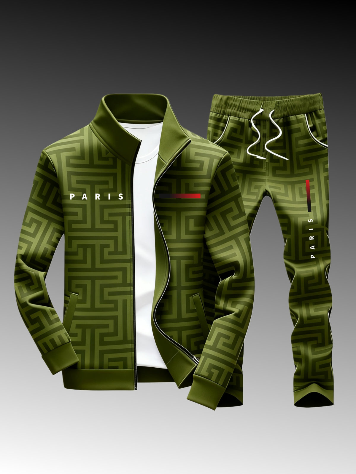 This Is a Two-Piece Outfit Consisting of a Casual Sports Jacket And Pants for Men, Featuring a 3D Greek Key Design. It'S a Trendy Unisex, Ideal for Occasions Like Valentine'S Day, Thanksgiving, Christmas, Father'S Day, Or As a Gift