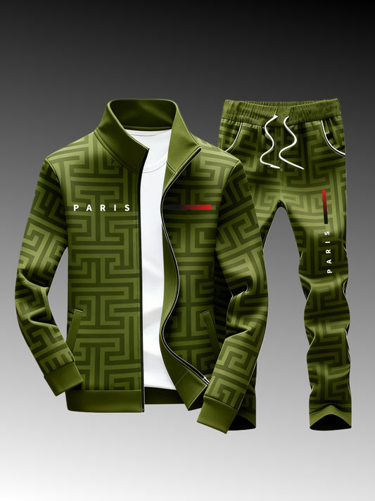 This Is a Two-Piece Outfit Consisting of a Casual Sports Jacket And Pants for Men, Featuring a 3D Greek Key Design. It'S a Trendy Unisex, Ideal for Occasions Like Valentine'S Day, Thanksgiving, Christmas, Father'S Day, Or As a Gift