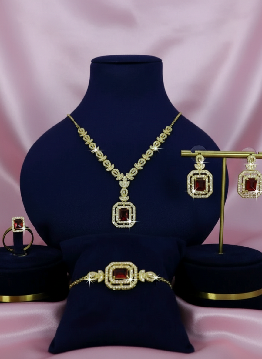 18 Karate Gold - Plated Exquisite Box Shape Jewelry Set