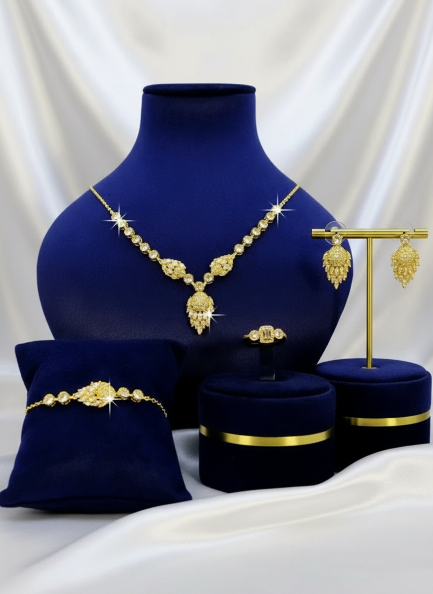 18 Karate Gold - Plated Elegant Leaf Jewelry Set