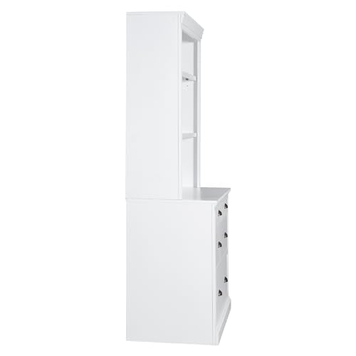 Merax 83.4" Tall Storage Bookshelf Bookcase Suite 2-Piece Set with LED Lighting,3 Drawer and Open Shelves for Home Office,White