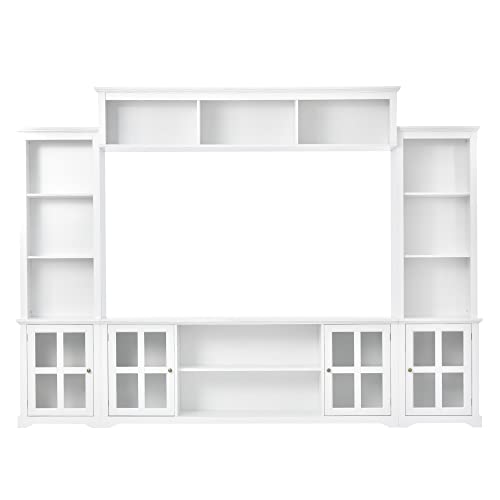 103" Minimalist Entertainment Center Wall Unit Set with Bridge for TVs Up to 75'',Ample Storage Space TV Stand W/Adjustable Shelves,Modernist Large Media Console for Living Room,White