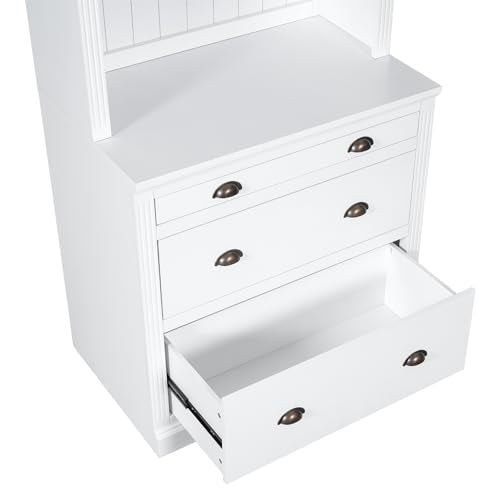 Merax 83.4" Tall Storage Bookshelf Bookcase Suite 2-Piece Set with LED Lighting,3 Drawer and Open Shelves for Home Office,White