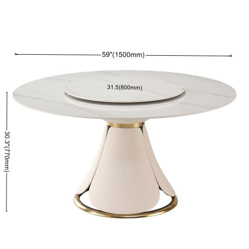 59" Round Dining Table Set for 8 with Lazy Susan Modern Sintered Stone 9 Pieces Dining Room Table Set with 8 Chairs and 31.5" Round Turntable