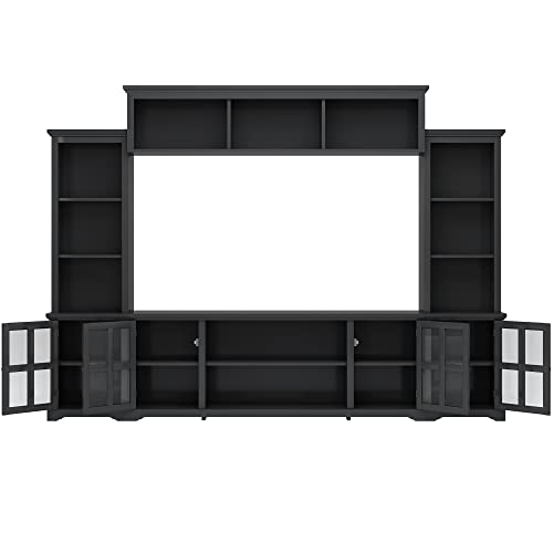 103" Minimalist Entertainment Center Wall Unit Set with Bridge for TVs Up to 75'',Ample Storage Space TV Stand W/Adjustable Shelves,Modernist Large Media Console for Living Room,White