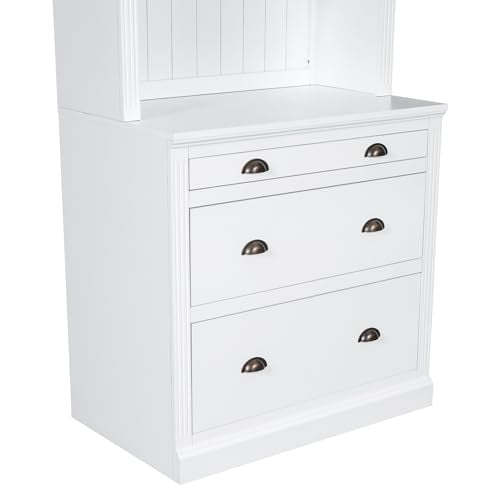 Merax 83.4" Tall Storage Bookshelf Bookcase Suite 2-Piece Set with LED Lighting,3 Drawer and Open Shelves for Home Office,White