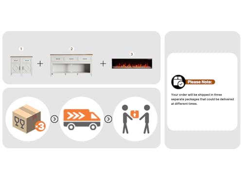 Farmhouse TV Stand with Fireplace for TVs Up to 95 Inch,Entertainment Center with 50" Electric Fireplace,88" TV Console with Storage Cabinet Drawers for Living Room(Off White)