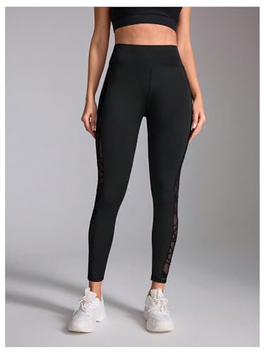 WDIRARA Women's Tummy Control Sheer High Waisted Leggings Stretchy Workout Yoga Pants