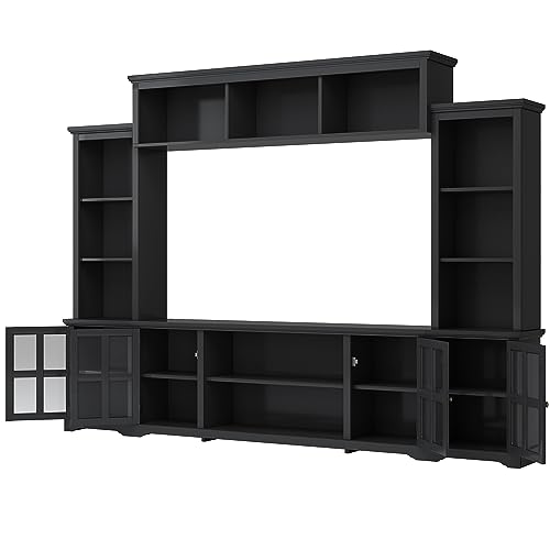 103" Minimalist Entertainment Center Wall Unit Set with Bridge for TVs Up to 75'',Ample Storage Space TV Stand W/Adjustable Shelves,Modernist Large Media Console for Living Room,White