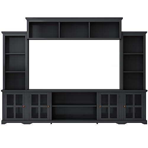 103" Minimalist Entertainment Center Wall Unit Set with Bridge for TVs Up to 75'',Ample Storage Space TV Stand W/Adjustable Shelves,Modernist Large Media Console for Living Room,White