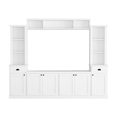 103" Minimalist Entertainment Center Wall Unit Set with Bridge for TVs Up to 75'',Ample Storage Space TV Stand W/Adjustable Shelves,Modernist Large Media Console for Living Room,White