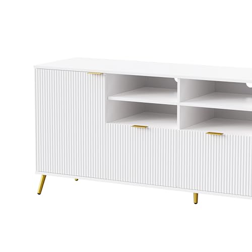 103" Minimalist Entertainment Center Wall Unit Set with Bridge for TVs Up to 75'',Ample Storage Space TV Stand W/Adjustable Shelves,Modernist Large Media Console for Living Room,White