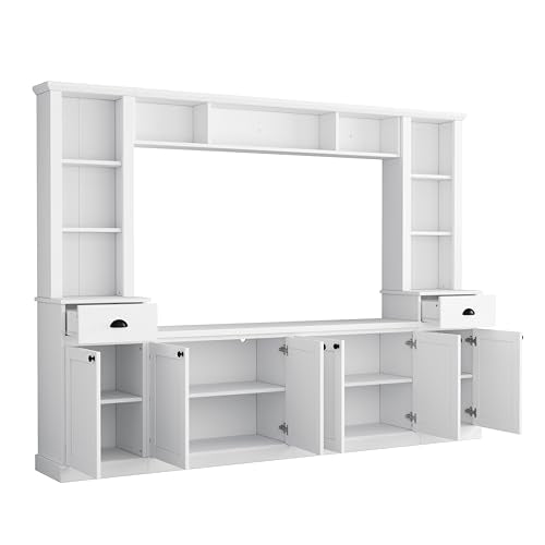 103" Minimalist Entertainment Center Wall Unit Set with Bridge for TVs Up to 75'',Ample Storage Space TV Stand W/Adjustable Shelves,Modernist Large Media Console for Living Room,White