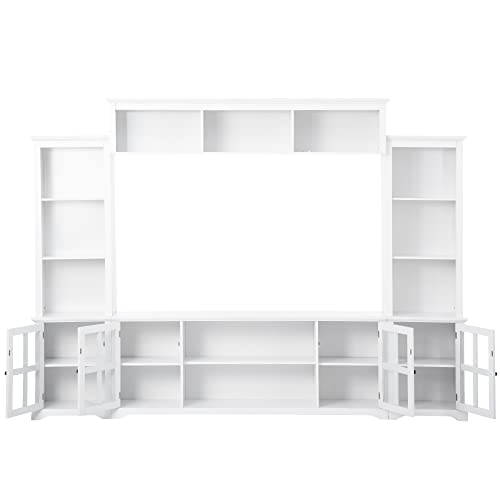 103" Minimalist Entertainment Center Wall Unit Set with Bridge for TVs Up to 75'',Ample Storage Space TV Stand W/Adjustable Shelves,Modernist Large Media Console for Living Room,White