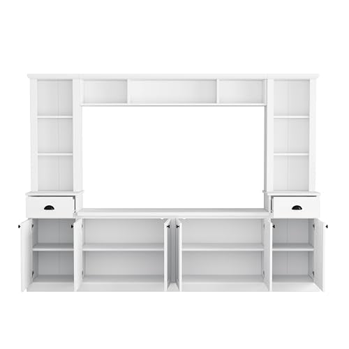 103" Minimalist Entertainment Center Wall Unit Set with Bridge for TVs Up to 75'',Ample Storage Space TV Stand W/Adjustable Shelves,Modernist Large Media Console for Living Room,White
