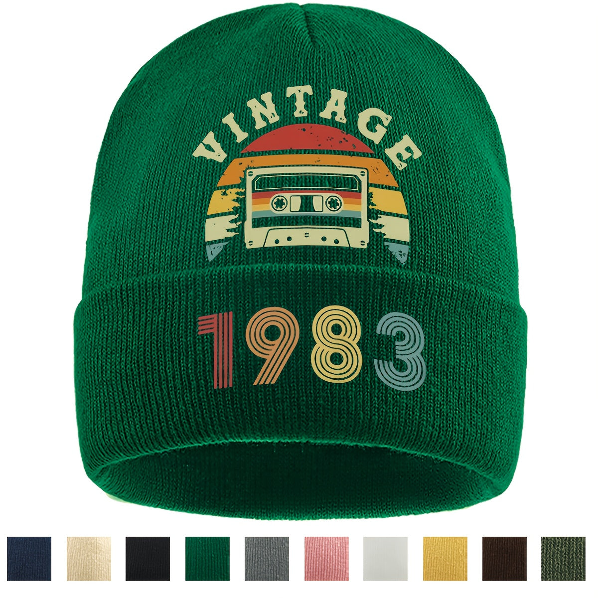 Unisex 1983 Vintage Cassette Beanie Hat with Rainbow Print