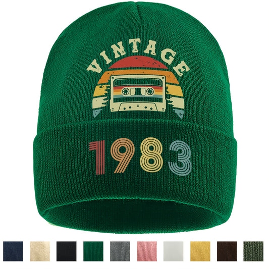 Unisex 1983 Vintage Cassette Beanie Hat with Rainbow Print