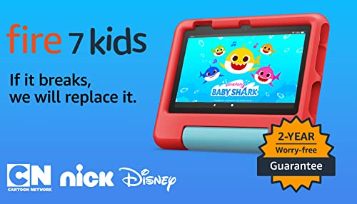 Amazon Fire 7 Kids tablet (newest model) ages 3-7. Top-selling 7" kids tablet on Amazon. Includes ad-free and exclusive content, easy parental controls, 10-hr battery, 16 GB, Blue