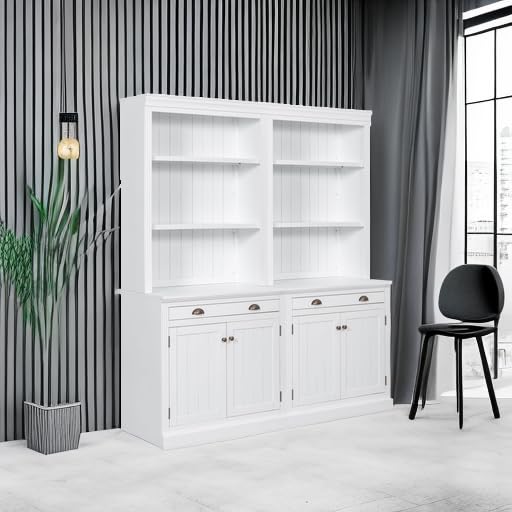 Merax 83.4" Tall Storage Bookshelf Bookcase Suite 2-Piece Set with LED Lighting,3 Drawer and Open Shelves for Home Office,White