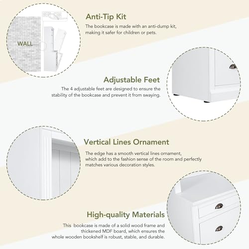 Merax 83.4" Tall Storage Bookshelf Bookcase Suite 2-Piece Set with LED Lighting,3 Drawer and Open Shelves for Home Office,White