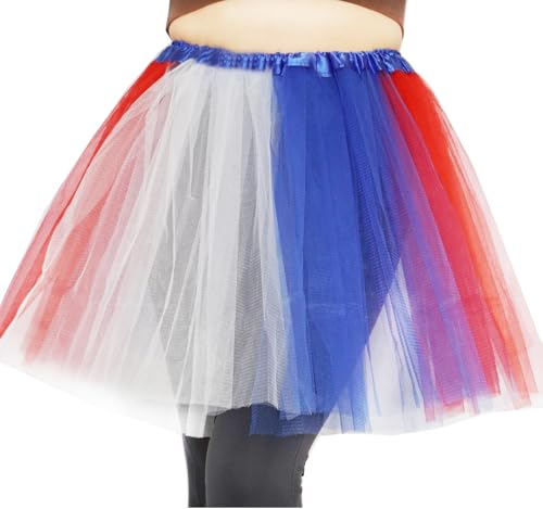 Plus Size Women Adult Red White Blue Running Tutu Skirt,Teens 4th of July Tutu L/3XL USA Star Tulle Skirt Patriotic Costume