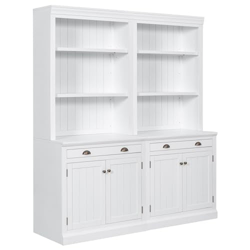 Merax 83.4" Tall Storage Bookshelf Bookcase Suite 2-Piece Set with LED Lighting,3 Drawer and Open Shelves for Home Office,White