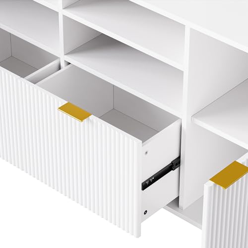 103" Minimalist Entertainment Center Wall Unit Set with Bridge for TVs Up to 75'',Ample Storage Space TV Stand W/Adjustable Shelves,Modernist Large Media Console for Living Room,White