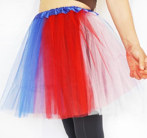 Plus Size Women Adult Red White Blue Running Tutu Skirt,Teens 4th of July Tutu L/3XL USA Star Tulle Skirt Patriotic Costume