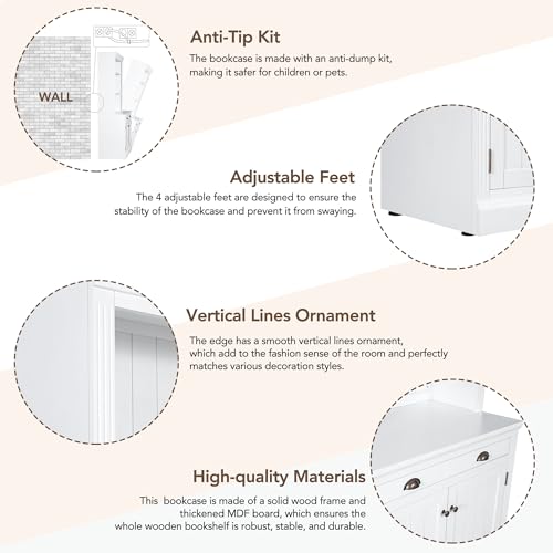 Merax 83.4" Tall Storage Bookshelf Bookcase Suite 2-Piece Set with LED Lighting,3 Drawer and Open Shelves for Home Office,White