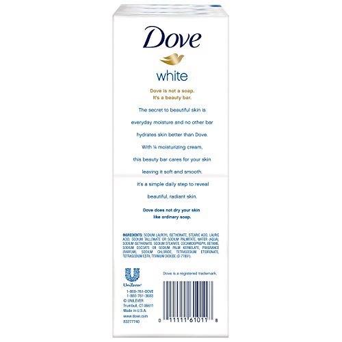 Dove Beauty Bar, White 4 oz, 6 Bar, Blue, Unscented, 24 Oz