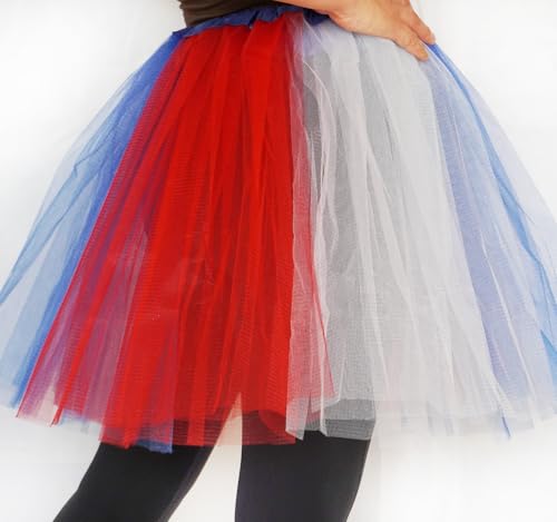 Plus Size Women Adult Red White Blue Running Tutu Skirt,Teens 4th of July Tutu L/3XL USA Star Tulle Skirt Patriotic Costume