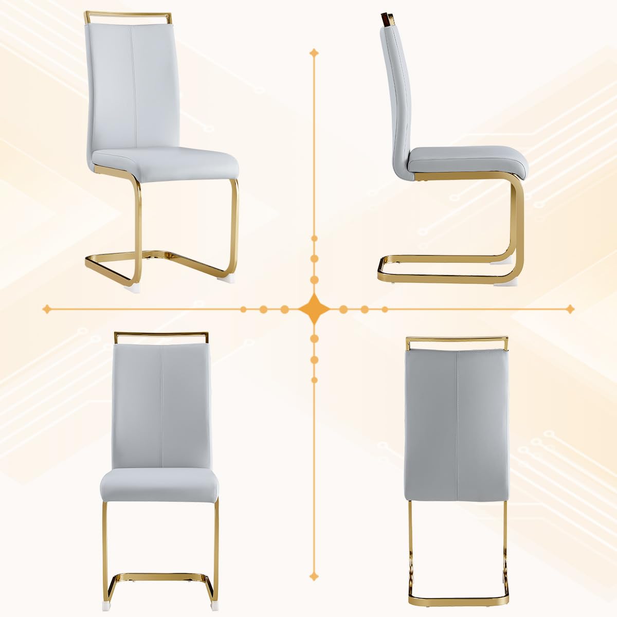 AZmac Modern Dining Table Set for 8 with Gold Metal Frame, 9-Piece Glass Dining Table with PU High Back Chairs for Kitchen Dining Room, Glass Table and 8 White Chairs