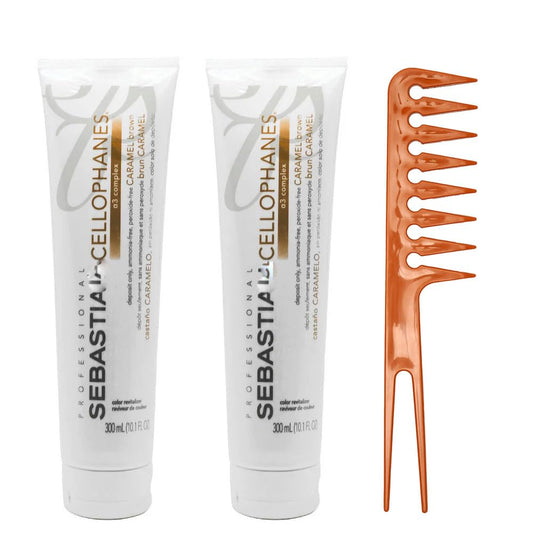 Pack of 2 Cellophanes Color Caramel Brown, Color Revitalizer with A3 Complex (Caramel Brown - 10.1 oz / 300 ml) w/comb