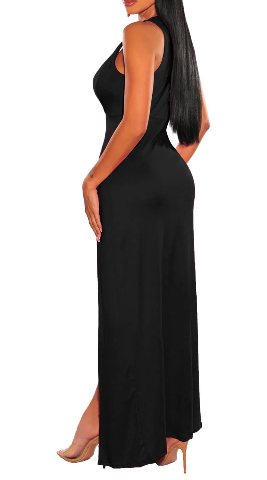 Women's Plus Size Maxi Wrap Dress Sleeveless Deep V Neck Split Dress
