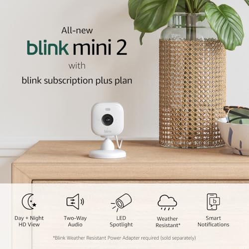 Blink Mini 2 (Newest Model) — Home Security & Pet Camera(s) with HD video, color night view, motion detection, two-way audio, and built-in spotlight — 1 camera (White)