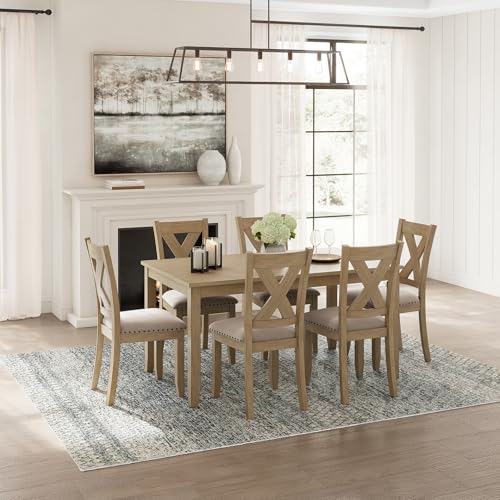 Signature Design by Ashley Skempton Cottage Dining Room Table Set with 6 Upholstered Chairs, Whitewash