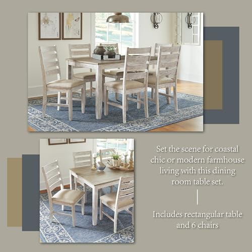 Signature Design by Ashley Skempton Cottage Dining Room Table Set with 6 Upholstered Chairs, Whitewash